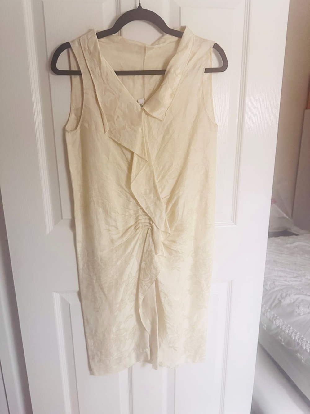 Vintage Moschino Cream Sleeveless Ruffle Front Mini Dress